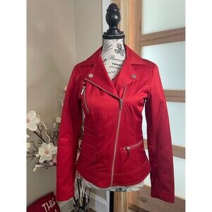 Laundry by Shelli Segal Red Biker Moto Jacket Women's XS Front Zipper Retro